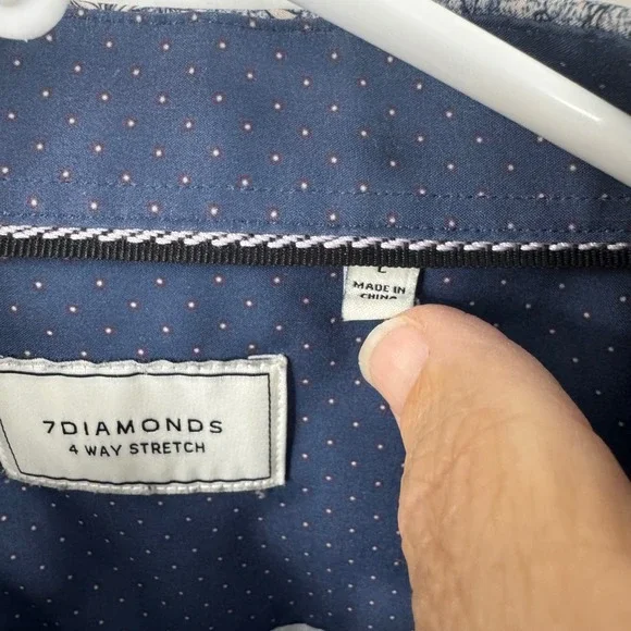 7Diamonds Mens Short Sleeve Button Up Shirt Blue Floral Print 4 Way Stretch Sz L - Picture 9 of 12